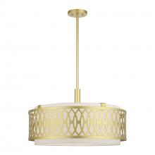  53435-33 - 5 Light Soft Gold Pendant Chandelier with Hand Crafted Oatmeal Color Fabric Hardback Shade