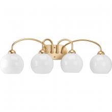  P300087-078 - Carisa Collection Four-Light Vintage Gold Opal Glass Mid-Century Modern Bath Vanity Light