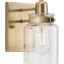  P300045-163 - Calhoun Collection One-Light Vintage Brass Clear Glass Farmhouse Bath Vanity Light