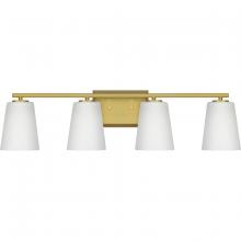  P300464-191 - Vertex Collection Four-Light Brushed Gold Etched White Glass Contemporary Bath Light