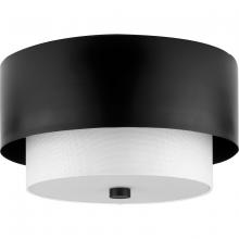  P350249-31M - Silva Collection Two-Light Matte Black White Linen Shade 14" Flush Mount