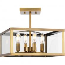  P350264-163 - Hilllcrest Collection 13 in. Four-Light Vintage Brass Transitional Semi-Flush Mount Light