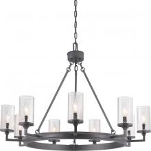  P400165-143 - Gresham Collection Nine-Light Graphite Clear Seeded Glass Farmhouse Chandelier Light