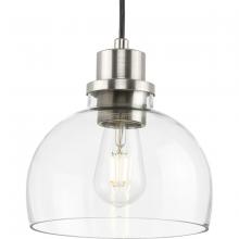  P500405-009 - Garris Collection One-Light Brushed Nickel Clear Glass Transitional Mini-Pendant