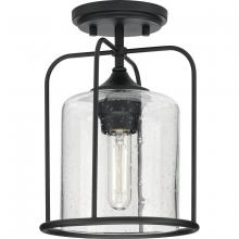  P550110-031 - Watch Hill Collection One-Light Textured Black Clear Seeded Glass Farmhouse Semi-Flush Light