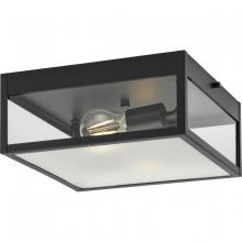  P550136-31M - Parrish Collection Two-Light Matte Black Clear and Etched Glass Modern Craftsman Outdoor Flush Mount