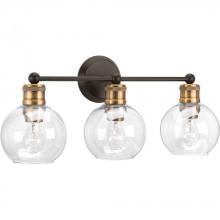  P300051-020 - Hansford Collection Three-Light Antique Bronze Clear Glass Coastal Bath Vanity Light