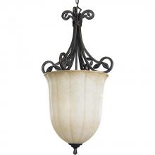  P3686-84 - Three Light Espresso Weathered Sandstone Glass Foyer Hall Pendant