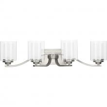  P300123-009 - Kene Collection Four-Light Brushed Nickel Clear Glass Craftsman Bath Vanity Light