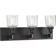  P300228-143 - Rushton Collection Three-Light Graphite Clear Glass Farmhouse Bath Vanity Light