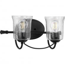  P300254-031 - Bowman Collection Two-Light Matte Black Clear Chiseled Glass Coastal Bath Vanity Light