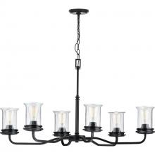  P400207-031 - Winslett Collection Six-Light Matte Black Clear Seeded Glass Coastal Chandelier Light