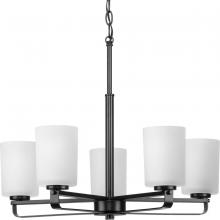  P400286-31M - League Collection Five-Light Matte Black and Etched Glass Modern Farmhouse Chandelier Light