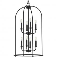  P500303-031 - Leyden Collection Eight-Light Matte Black Farmhouse Style Foyer Pendant Light