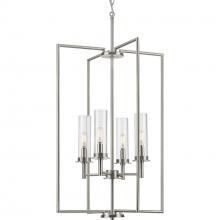  P500315-009 - Kellwyn Collection Four-Light Brushed Nickel and Clear Glass Transitional Style Foyer Pendant Light