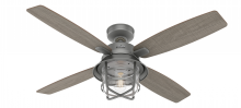 Hunter 50390 - Hunter 52 inch Port Royale Matte Silver Damp Rated Ceiling Fan with LED LT Kit and Handheld Remote