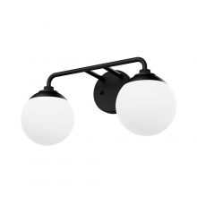  45220 - Hunter Hepburn Matte Black with Cased White Glass 2 Light Bathroom Vanity Wall Light Fixture