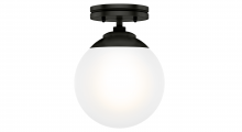  19872 - Hunter Hepburn Matte Black with Cased White Glass 1 Light Flush Mount Ceiling Light Fixture