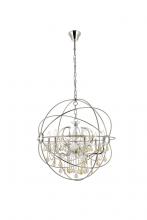  1130D32PN-GT/RC - Geneva 6 Light Polished Nickel Chandelier Golden Teak (Smoky) Royal Cut Crystal