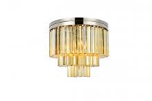  1201F20PN-GT/RC - Sydney 9 Light Polished Nickel Flush Mount Golden Teak (Smoky) Royal Cut Crystal