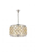  1206D20PN-GT/RC - Madison 6 Light Polished Nickel Pendant Golden Teak (Smoky) Royal Cut Crystal