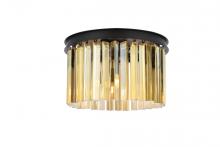  1208F16MB-GT/RC - Sydney 3 light Matte Black Flush Mount Golden Teak (Smoky) Royal Cut Crystal