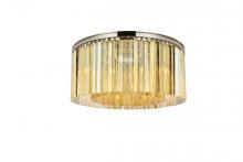  1208F31PN-GT/RC - Sydney 8 light polished nickel Flush Mount Golden Teak (Smoky) Royal Cut Crystal