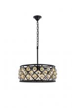  1214D20MB-GT/RC - Madison 5 Light Matte Black Chandelier Golden Teak (Smoky) Royal Cut Crystal