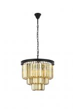  1231D20MB-GT/RC - Sydney 9 Light Matte Black Chandelier Golden Teak (Smoky) Royal Cut Crystal