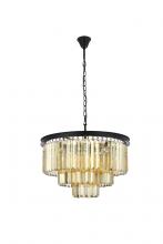  1231D26MB-GT/RC - Sydney 9 Light Matte Black Chandelier Golden Teak (Smoky) Royal Cut Crystal