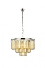  1231D26PN-GT/RC - Sydney 9 Light Polished Nickel Chandelier Golden Teak (Smoky) Royal Cut Crystal