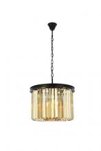  1238D20MB-GT/RC - Sydney 6 light Matte Black Pendant Golden Teak (Smoky) Royal Cut Crystal