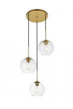 Elegant LD2208BR - Baxter 3 Lights Brass Pendant With Clear Glass