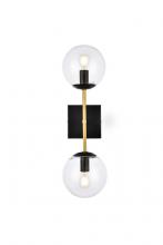  LD2357BKR - Neri 2 Lights Black and Brass and Clear Glass Wall Sconce