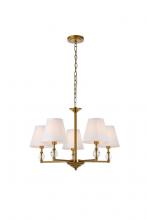  LD7024D25BR - Bethany 5 Lights Pendant in Brass with White Fabric Shade