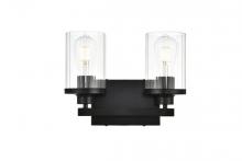  LD7316W12BLK - Saanvi 2 Light Black and Clear Bath Sconce