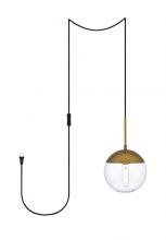 Elegant LDPG6031BR - Eclipse 1 Light Brass plug in pendant With Clear Glass