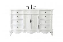  VF10160AW-VW - 60 Inch Single Bathroom Vanity in Antique White with Ivory White Engineered Marble