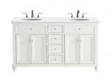  VF12360DAW-VW - 60 Inch Double Bathroom Vanity in Antique White with Ivory White Engineered Marble