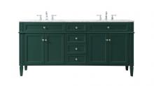  VF12572DGN - 72 Inch Double Bathroom Vanity in Green