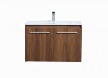  VF44030WB - 30 Inch Single Bathroom Floating Vanity in Walnut Brown